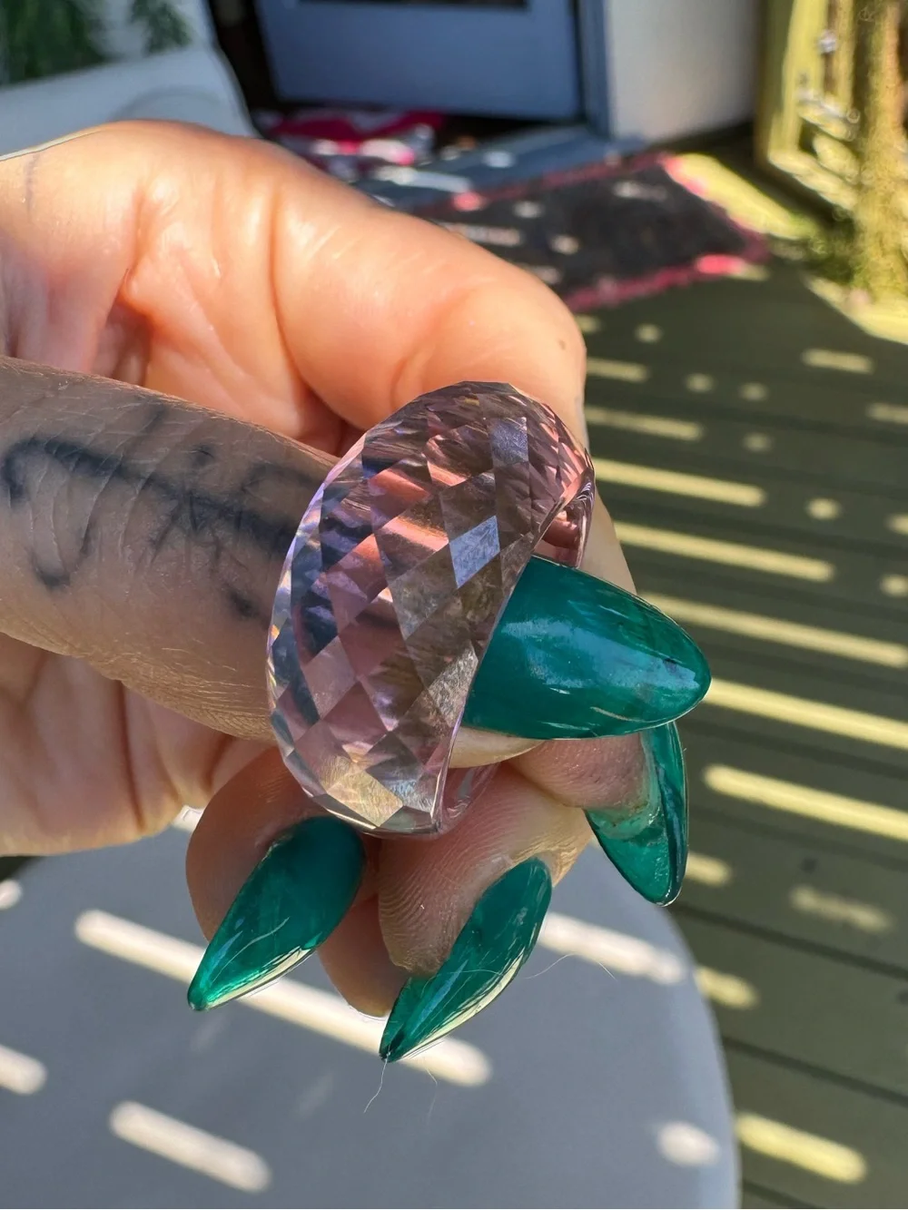Stunning Swarovski Glass Faceted Pink Dome Ring size 8